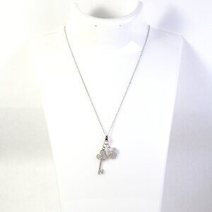 Sterling Silver 925 Key and Heart & CZ Necklace